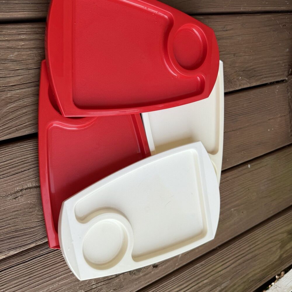Vintage Fremware No 808 Melamine TV Dinner Snack Trays Set 4 Red White